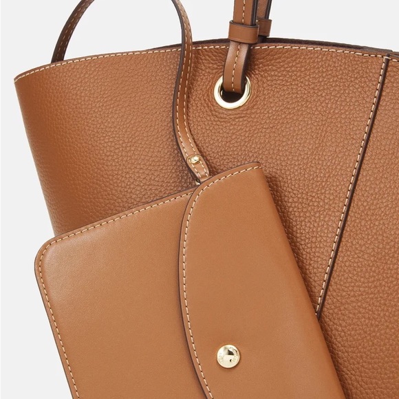 MICHAEL Michael Kors Luggage Brown Leather IZZY FAN TOTE SET Handbag Purse Tote - Picture 7 of 9